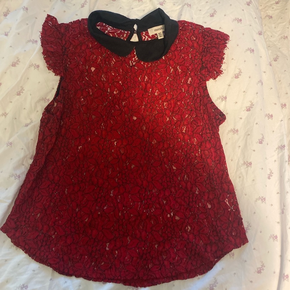 meraki Floral Lace Overlay Sleeveless Shirt